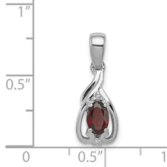 Sterling Silver Rhodium Plated Diamond & Garnet Oval Pendant