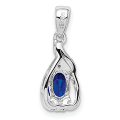Sterling Silver Rhodium Plated Diamond & Sapphire Oval Pendant
