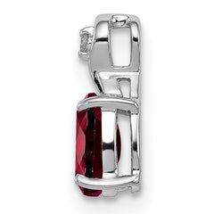 Sterling Silver Rhodium Plated Diamond & Garnet Oval Pendant