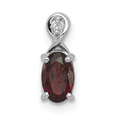 Sterling Silver Rhodium Plated Diamond & Garnet Oval Pendant