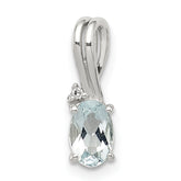 Sterling Silver Rhodium Plated Diamond Aquamarine Oval Pendant