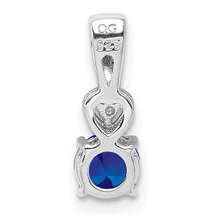 Sterling Silver Rhodium Plated Diamond & Sapphire Round Pendant