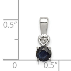 Sterling Silver Rhodium Plated Diamond & Sapphire Round Pendant