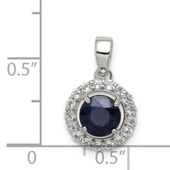 Sterling Silver Rhodium Plated White Topaz & Sapphire Pendant