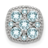 Sterling Silver Rhodium Plated Aquamarine Square Pendant Slide