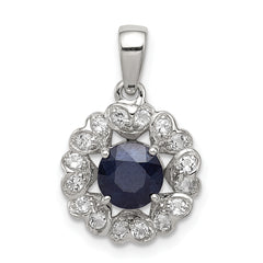 Sterling Silver Rhodium Plated White Topaz & Sapphire Pendant