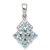 Sterling Silver Rhodium Plated Diamond & Aquamarine Pendant