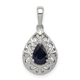 Sterling Silver Rhodium Plated Sapphire Teardrop Pendant