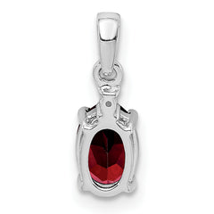 Sterling Silver Rhodium Plated Diamond & Garnet Oval Pendant