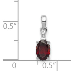Sterling Silver Rhodium Plated Diamond & Garnet Oval Pendant