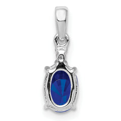 Sterling Silver Rhodium Plated Diamond & Sapphire Oval Pendant