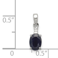 Sterling Silver Rhodium Plated Diamond & Sapphire Oval Pendant