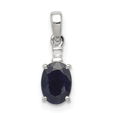 Sterling Silver Rhodium Plated Diamond & Sapphire Oval Pendant