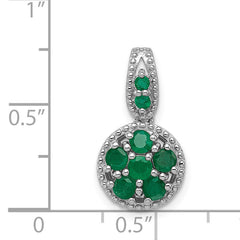 Sterling Silver Rhodium-plated & Emerald Circle Pendant