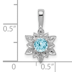 Sterling Silver Rhodium-plated Diamond & Light Blue Topaz Pendant