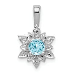 Sterling Silver Rhodium-plated Diamond & Light Blue Topaz Pendant