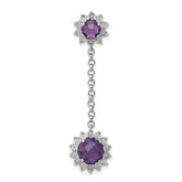Sterling Silver Rhodium-plated Diamond and Amethyst Pendant