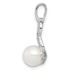 Sterling Silver Rhod Plated Diamond and FW Cultured Pearl Pendant