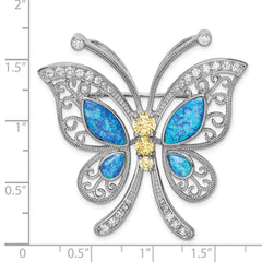 Sophia Jewelers Sterling Silver Opal CZ Butterfly Pin with Rhodium Finish