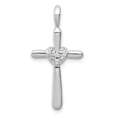 Sterling Silver Rhodium & Diam. Cross with Heart Pendant