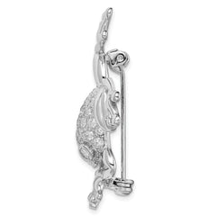 Sterling Silver 925 Frog Brooch with CZ Elegance Rhodium Finish
