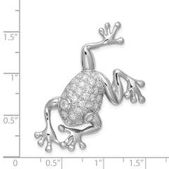 Sterling Silver 925 Frog Brooch with CZ Elegance Rhodium Finish