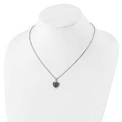 White Night Sterling Silver Rhodium-plated Champagne Diamond Heart 18 Inch Necklace with 2 Inch Extender