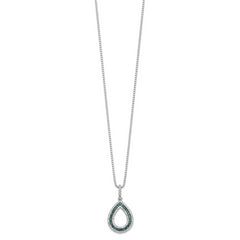 White Night Sterling Silver Rhodium-plated Blue and White Diamond Teardrop 18 Inch Necklace with 2 Inch Extender