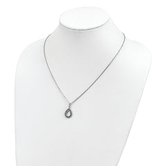 White Night Sterling Silver Rhodium-plated Blue and White Diamond Teardrop 18 Inch Necklace with 2 Inch Extender