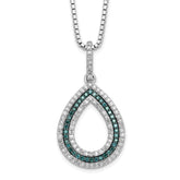 White Night Sterling Silver Rhodium-plated Blue and White Diamond Teardrop 18 Inch Necklace with 2 Inch Extender