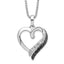 White Night Sterling Silver Rhodium-plated Black and White Diamond Heart Necklace with 2 Inch Extender