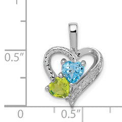 Sterling Silver Rhodium-plated Blue Topaz Peridot Diamond Pendant