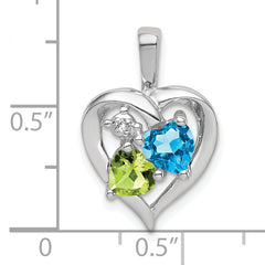 Sterling Silver Rhodium-plated Blue Topaz Peridot Diamond Pendant