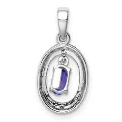 Sterling Silver Rhodium Plated Diamond and Tanzanite Oval Pendant