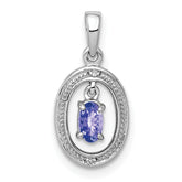 Sterling Silver Rhodium Plated Diamond and Tanzanite Oval Pendant