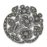 Sterling Silver Antiqued Marcasite Flowers & Butterfly Slide Pendant