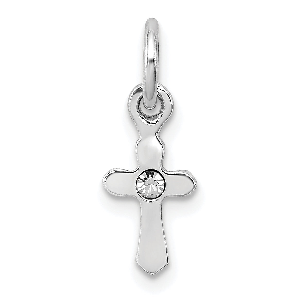 Sterling Silver RH-pltd Child's Apr Clear Preciosca Crystal Cross Pendant