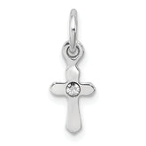Sterling Silver RH-pltd Child's Apr Clear Preciosca Crystal Cross Pendant