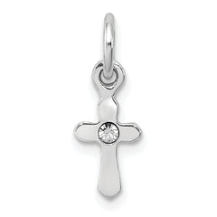 Sterling Silver RH-pltd Child's Apr Clear Preciosca Crystal Cross Pendant