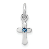 Sterling Silver RH-pltd Child's Dec Blue Preciosca Crystal Cross Pendant