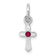 Sterling Silver RH-pltd Child's July Red Preciosca Crystal Cross Pendant