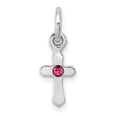Sterling Silver RH-pltd Child's Oct Pink Preciosca Crystal Cross Pendant