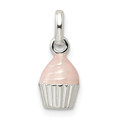 Sterling Silver Children's Pink Enameled Cupcake Pendant