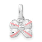 Sterling Silver Pink Enamel & CZ Kid's Bow Pendant