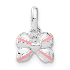 Sterling Silver Pink Enamel & CZ Kid's Bow Pendant