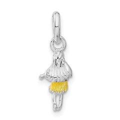 Sterling Silver Children's Yellow Enameled Hawaiian Girl Pendant