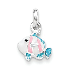Sterling Silver Children's Blue/Pink/Black Enameled Fish Pendant