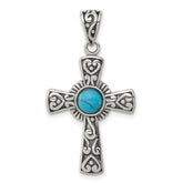 Sterling Silver Antiqued Recon Turquoise Cross Pendant