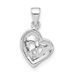 Sterling Silver Polished & Satin CZ Open Heart Pendant
