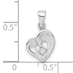 Sterling Silver Polished & Satin CZ Open Heart Pendant